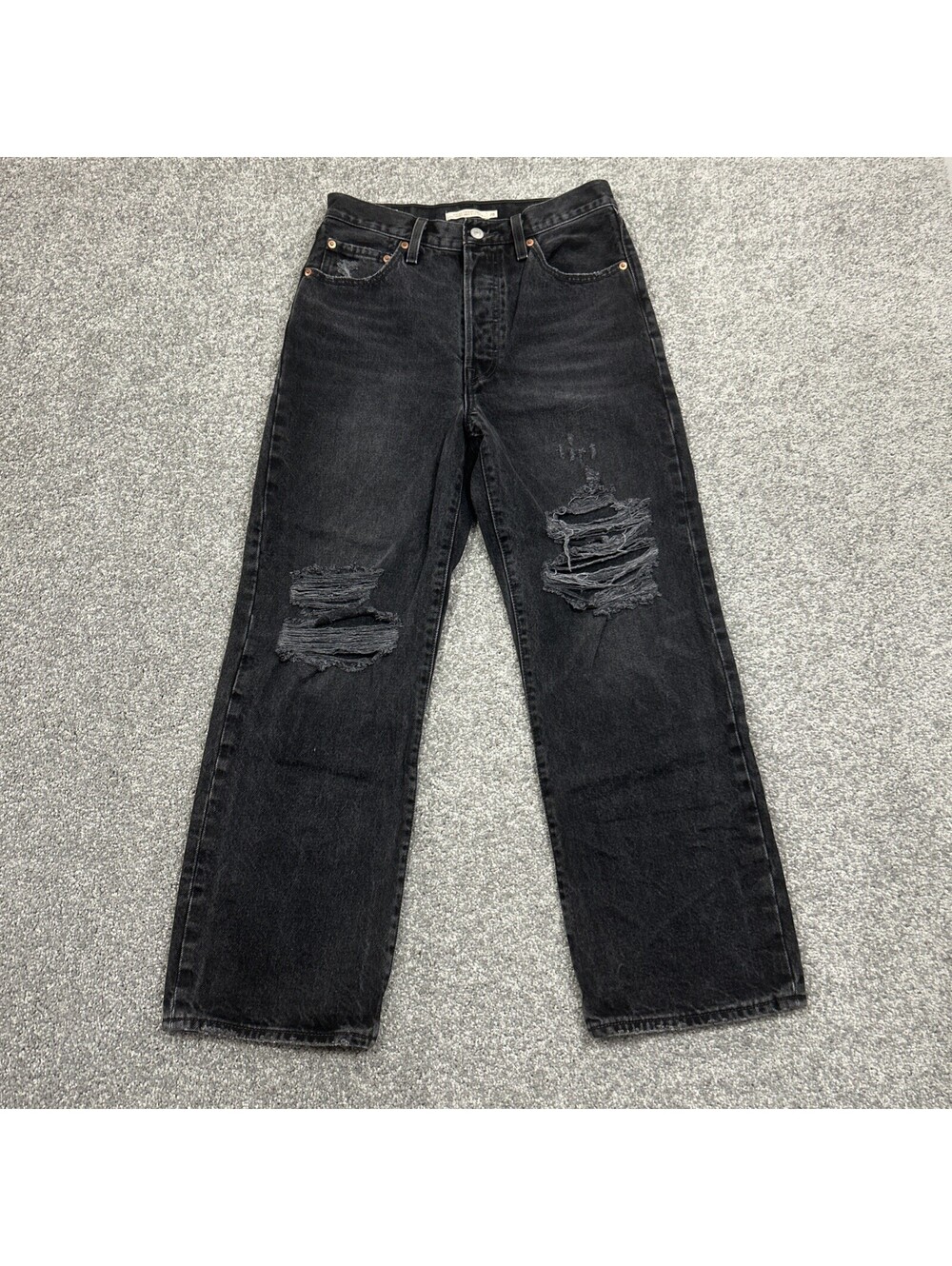 Ladies Levi’s Ribcage Straight Ankle Jeans Distressed Black Wash High Rise 28
